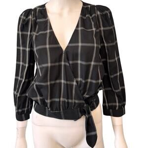 MADEWELL Women's Balsam Plaid Black Window Pane Wrap Top XS FALL